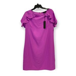 NEW Donna Karan Dress Womens Small Purple Short Ruffle Sleeve Shift